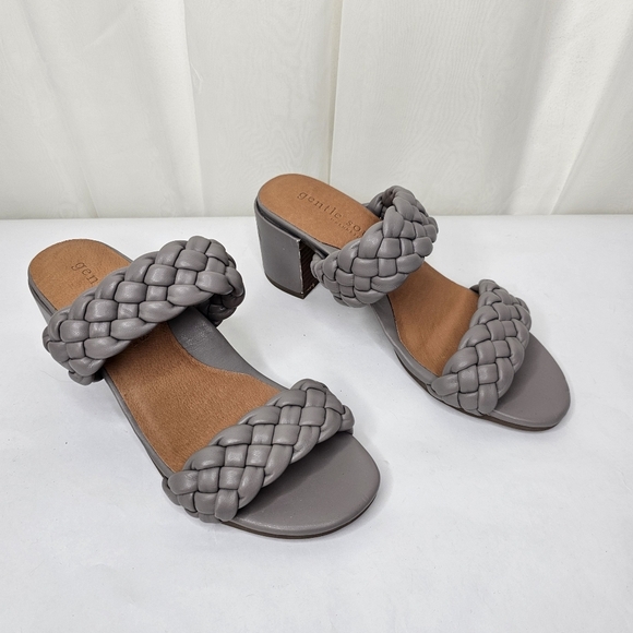 Gentle Souls by Kenneth Cole Gray Charlene Two Braid Heeled Sandal Size 8 - Picture 1 of 11